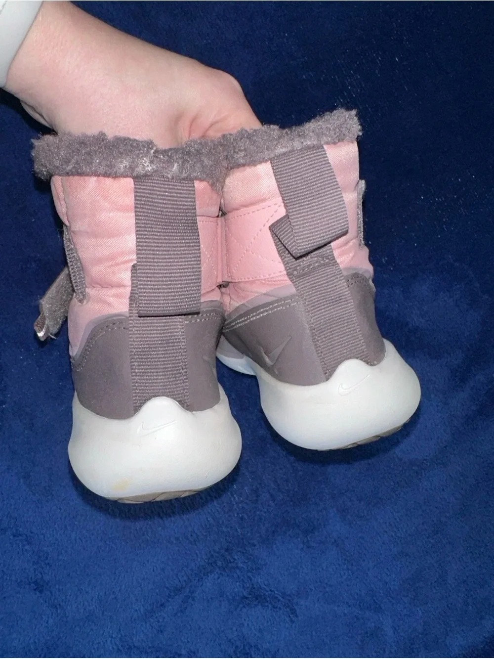 Nike Girls Sherpa Winter Snow Boots Pink Gray Size 12 Insulated Hook & Loop
